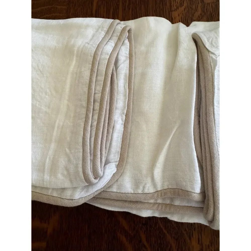 QUINCE European Linen Piped Duvet Cover Set KING White/Toffee